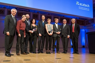 This year´s award winners at the acatech festive event at the Berlin concert hall. (photo: acatech / S. Pietschmann)